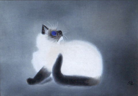 加山又造　猫　1990年　絵画（木版画）作品
